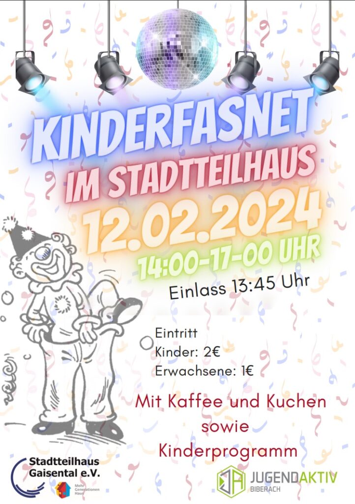 Kinderfasnet Fasching für Kinder im Stadtteilhaus Gaisental in Biberach an Rosenmontag 2024